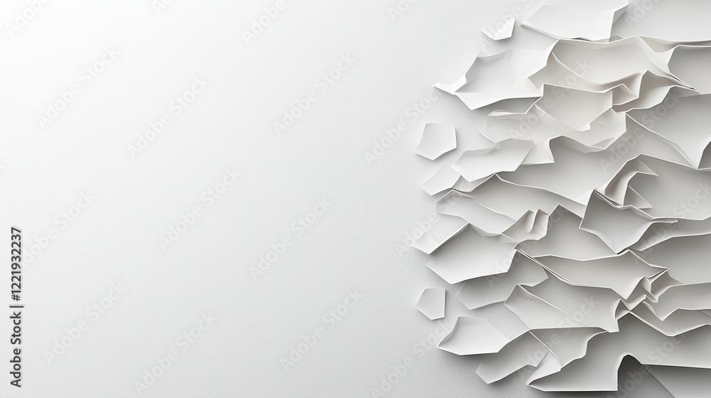 Poster Abstract composition featuring overlapping white paper textures, creating dynamic visual effect. design evokes sense of depth and movement, perfect for modern aesthetics