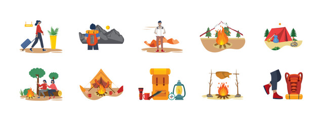 Fototapeta premium Adventure illustration set. Flat vector illustration.