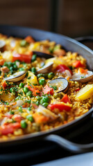 A delicious vegetable paella filled with saffron and seasonal veggies.