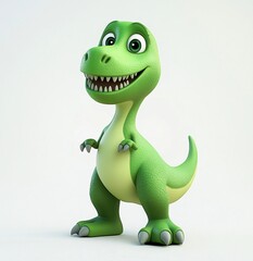 Fototapeta premium Adorable Green Cartoon Dinosaur Cute Baby Rex Illustration 3d fun kid tiny happy model image child