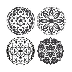Vector mandala design set. Easy mandala Outline. Mandala design for coloring 
