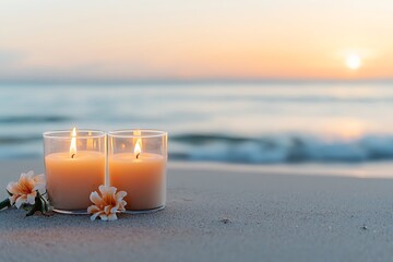 Romantic sunset candlelit retreat beachfront serenity photo tranquil setting aesthetic bliss