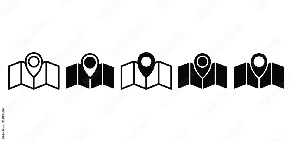 Poster map locatio with pointer icon symbol sign vector design simple flat modern illustration black white 