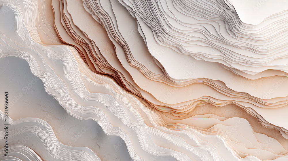 Fototapete Soft cream toned texture resembling marble with flowing lines and gentle curves, creating serene and elegant visual effect. Ideal for backgrounds and design projects