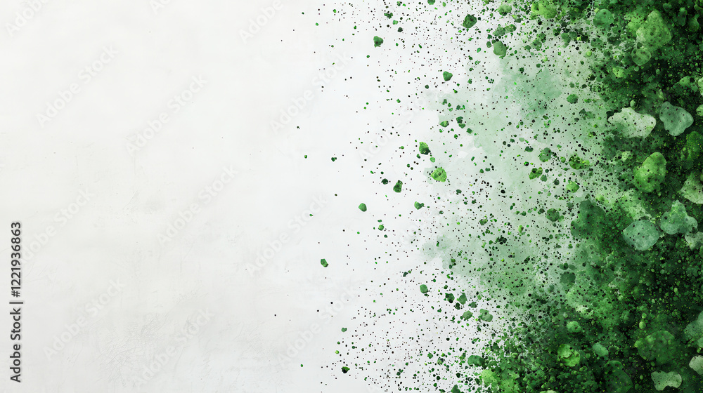 Poster Soft green watercolor style background with textured splashes and gradients, creating calming and artistic atmosphere. Perfect for various design projects