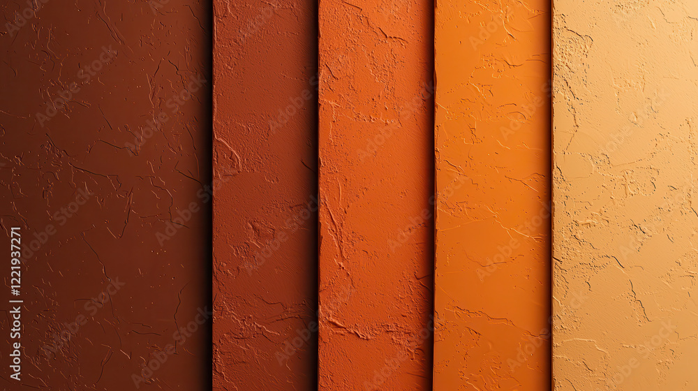 Poster soft orange and brown textured wall panels create warm, inviting atmosphere. gradient of colors adds