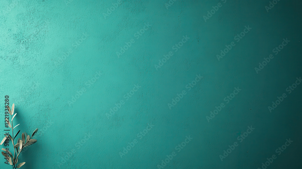 Poster soft, high resolution pastel background featuring teal wall with delicate plant in corner, creating 