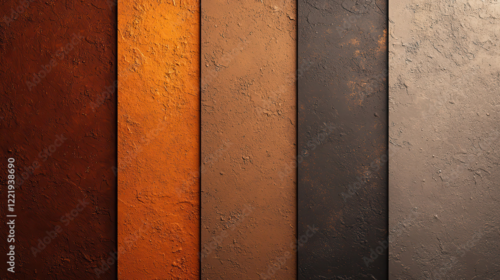 Poster Textured wall panels in various shades of brown, orange, and gray create warm and inviting atmosphere. rich colors and unique textures add depth and character to any space