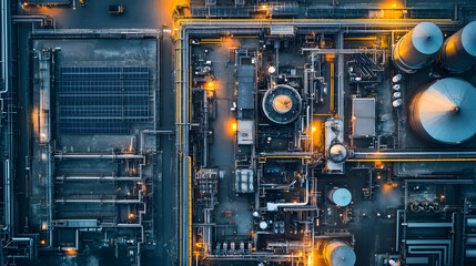 A factory roof covered with solar panels, producing renewable energy to power industrial equipment and reduce carbon footprint.