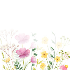 Watercolor flowers background for design. Floral border frame card template.