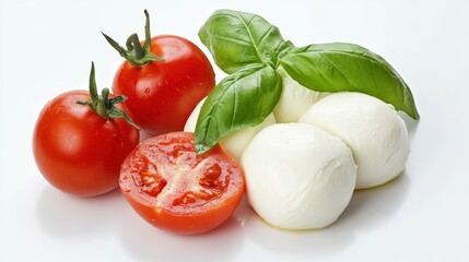 Fresh Mozzarella with Basil and Tomatoes on White Background