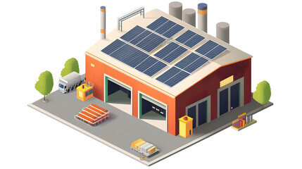 A factory with solar panels on the roof, contributing to a green and sustainable energy solution for industrial energy needs.