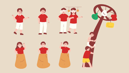 Woman and Man Character Celebrating Indonesia Independence day