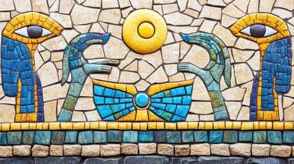Colorful Egyptian Mosaic with Artistic Symbols and Vibrant Tiles
