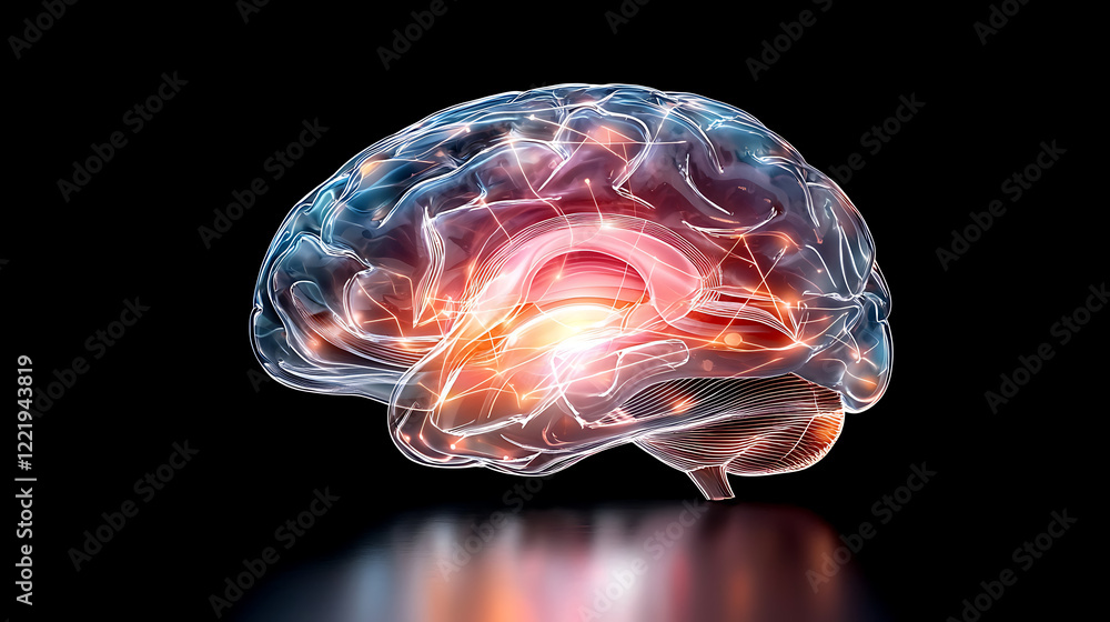 Poster neuroscience discovery event laboratory 3d brain visualization dark environment scientific viewpoint