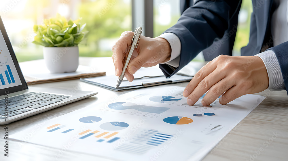 Poster Analyzing business trends through data visualization office environment report creation professional setting analytical perspective