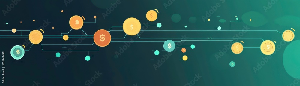 Poster a vibrant abstract design featuring interconnected circles and nodes, evoking themes of technology a