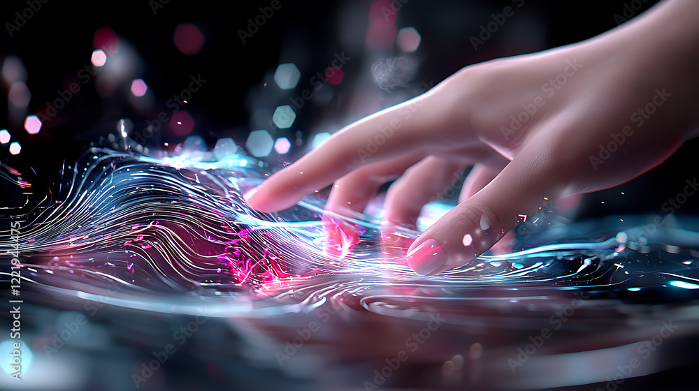 Poster interactive digital art performance virtual space visual content futuristic environment close-up vie