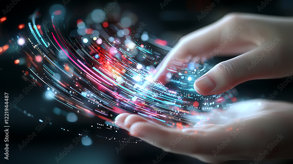 Aufkleber digital interaction futuristic interface hands virtual environment close-up technology concept for s
