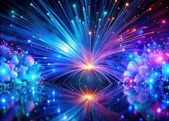 Obraz premium Abstract Blue Laser Fiber Optic Cable Double Exposure Stock Photo