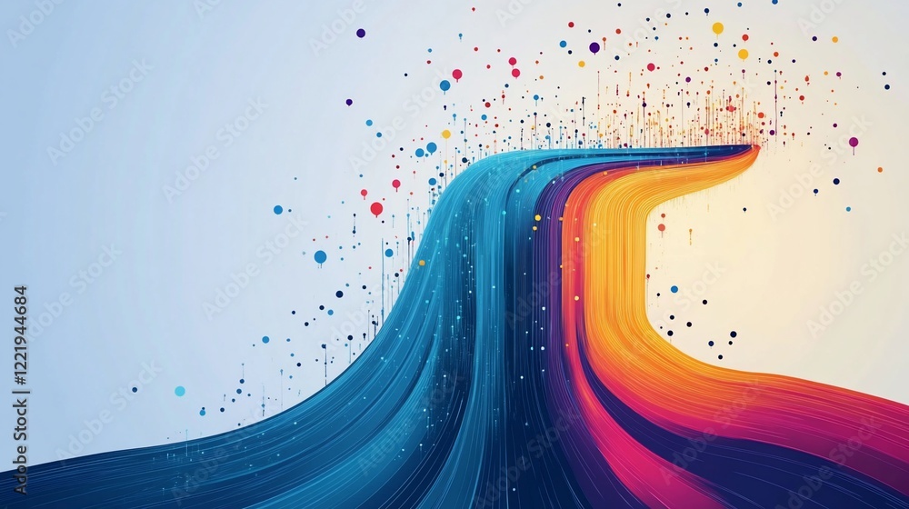 Poster abstract color flow illustration with vibrant lines and colorful dots against a light background
