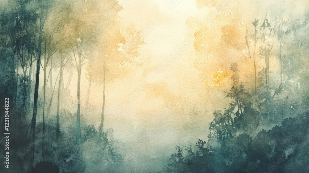 Poster ethereal forest landscape with soft light and gentle hues creating a dreamlike atmosphere perfect fo