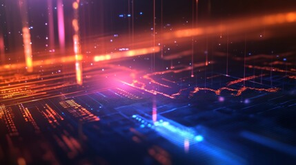 Fototapeta premium Abstract Digital Landscape: A Symphony of Data Streams and Glowing Circuits