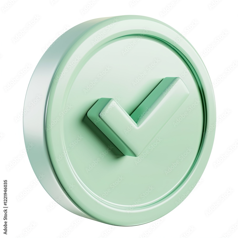 Poster a 3d green checkmark icon on a circular background, symbolizing approval or completion. isolated on 