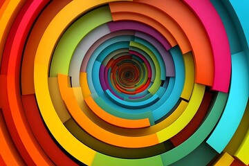 Obraz premium Abstract Colorful Swirling Tunnel of Vibrant Circles: A Psychedelic 3D Design