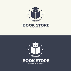 Flat design book logo, bookstore and book library logo template with tagline vector