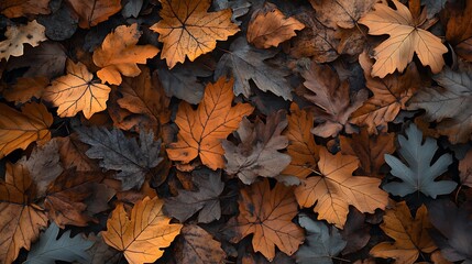 Autumn leaves background.  Many dry fallen leaves in brown and orange tones.