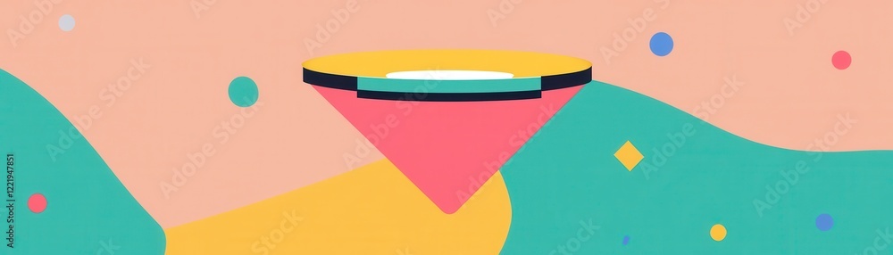 Poster a colorful abstract design featuring a triangular shape with a circular element, set against a vibra