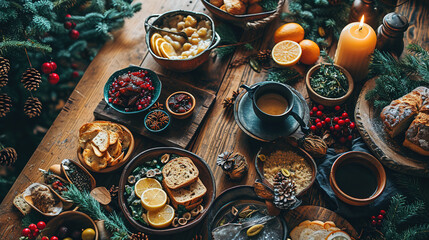 Traditional Delicious Food on Dining Table 