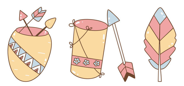 Boho Easter, Boho style decorative items including arrows, drum, and feather