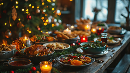 Fototapeta premium Traditional Delicious Food on Dining Table 