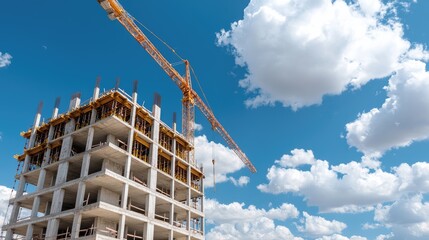 Skyscraper Construction Under Sunny Sky.  Use Real Estate Marketing