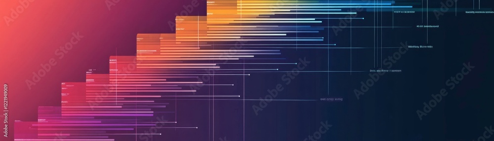 Poster a vibrant abstract graphic featuring a series of colorful bars and lines, creating a sense of moveme