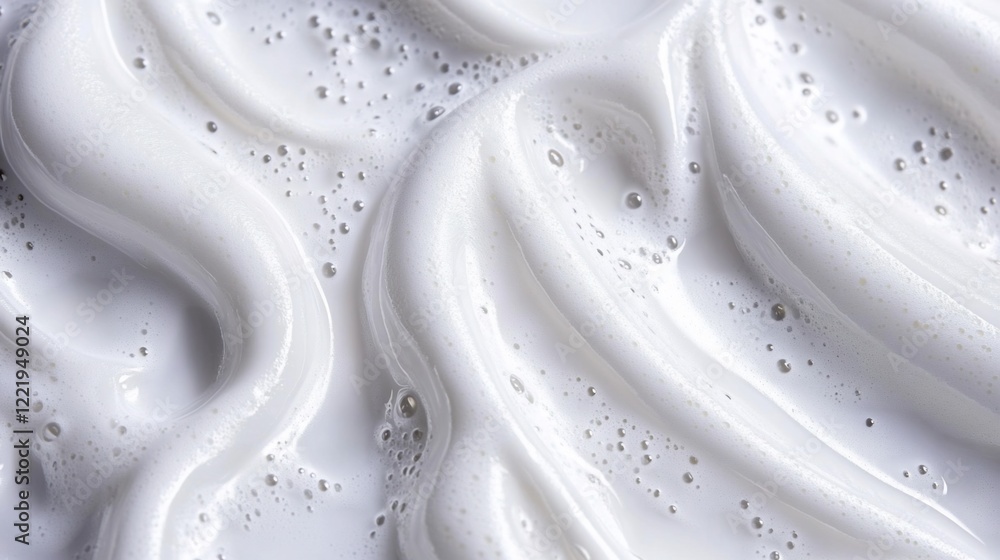 Poster white creamy foam texture background with many small bubbles and smooth waves