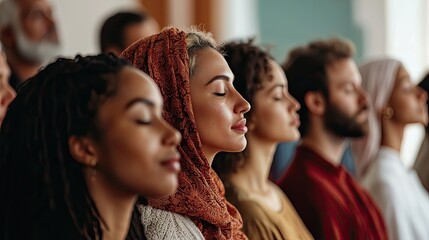 Obraz premium a diverse group of believers from different cultures worshipping together, symbolizing unity in faith.