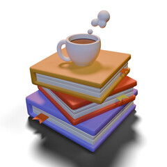 stack of books with a cup