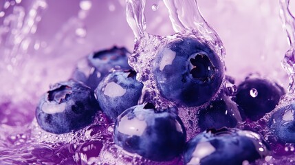 Fresh Blueberries with Water Splash on White Background