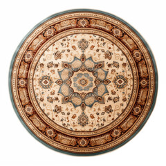 Naklejka premium Round Beige Rug Oriental Carpet Floral Pattern Mandala Design Home Decor