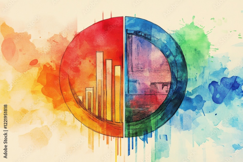 Aufkleber a vibrant watercolor illustration featuring a circular design divided into colorful segments with ba
