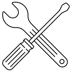 Vector illustration of wrench and spanner with thin line design suitable for repair or maintenance icon