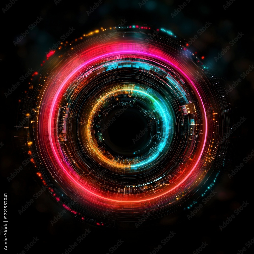 Aufkleber abstract neon circular tech hud interface background