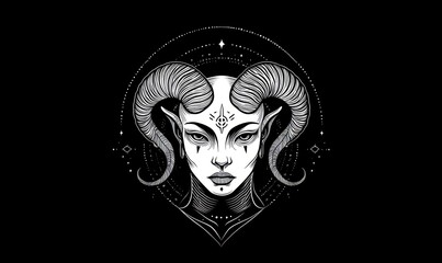 A Celestial Ram Headed Woman with Mystical Markings