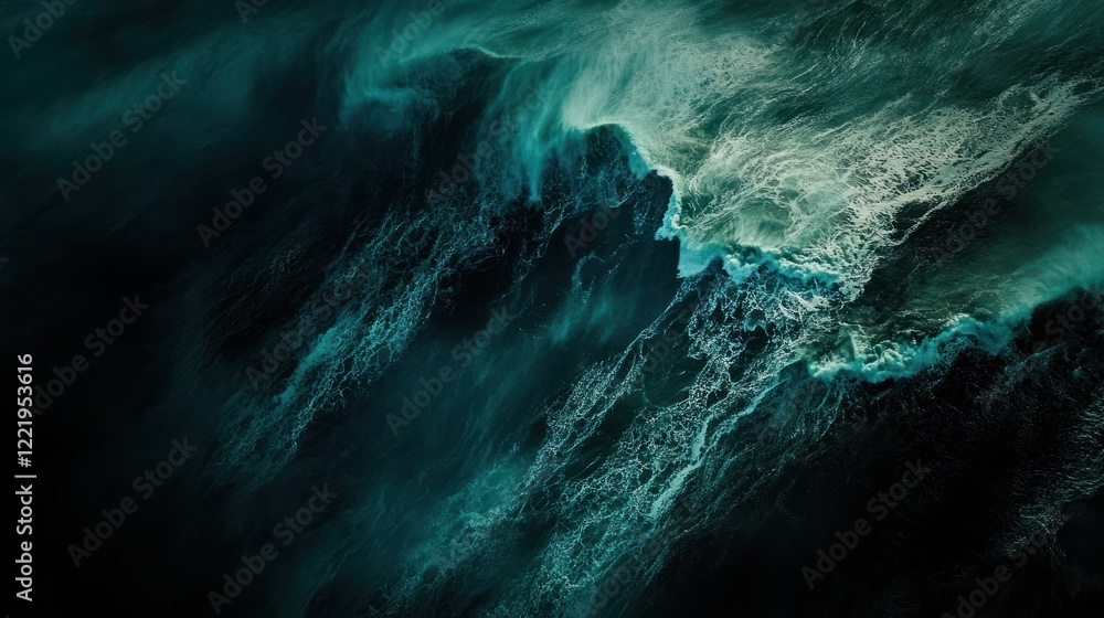 Poster dramatic dark turquoise ocean waves create a dynamic abstract pattern