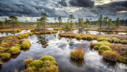 Fototapeta premium Monochromatic Bog Landscape: High-Resolution Archival Photo