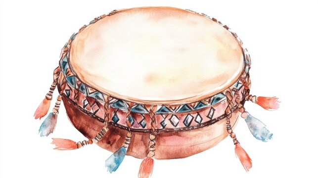 A beautifully crafted hand-drum featuring intricate patterns and colorful tassels, showcasing the artistry of traditional musical instruments.