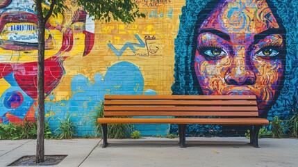 A serene scene of a mural dedicated to Black justice in a public space, inviting reflection and conversation